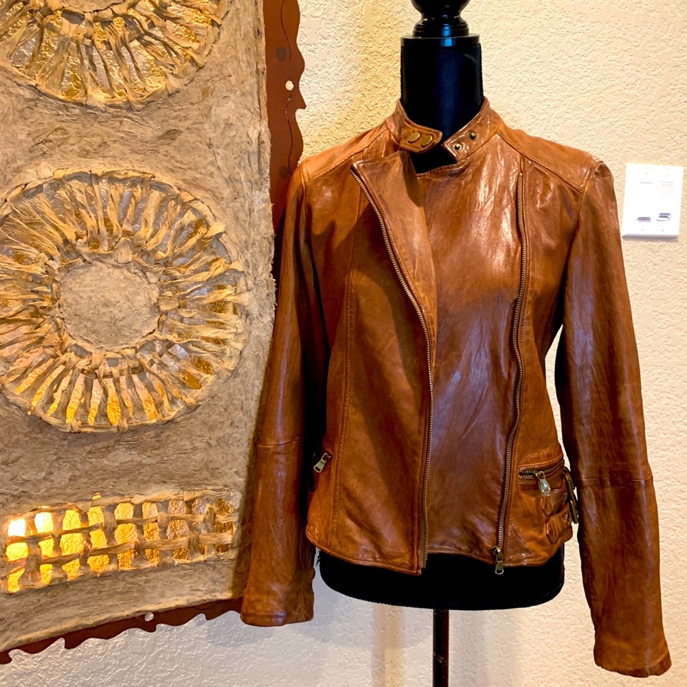 Ralph Lauren Moto 100% Lamb Leather Jacket Size 4